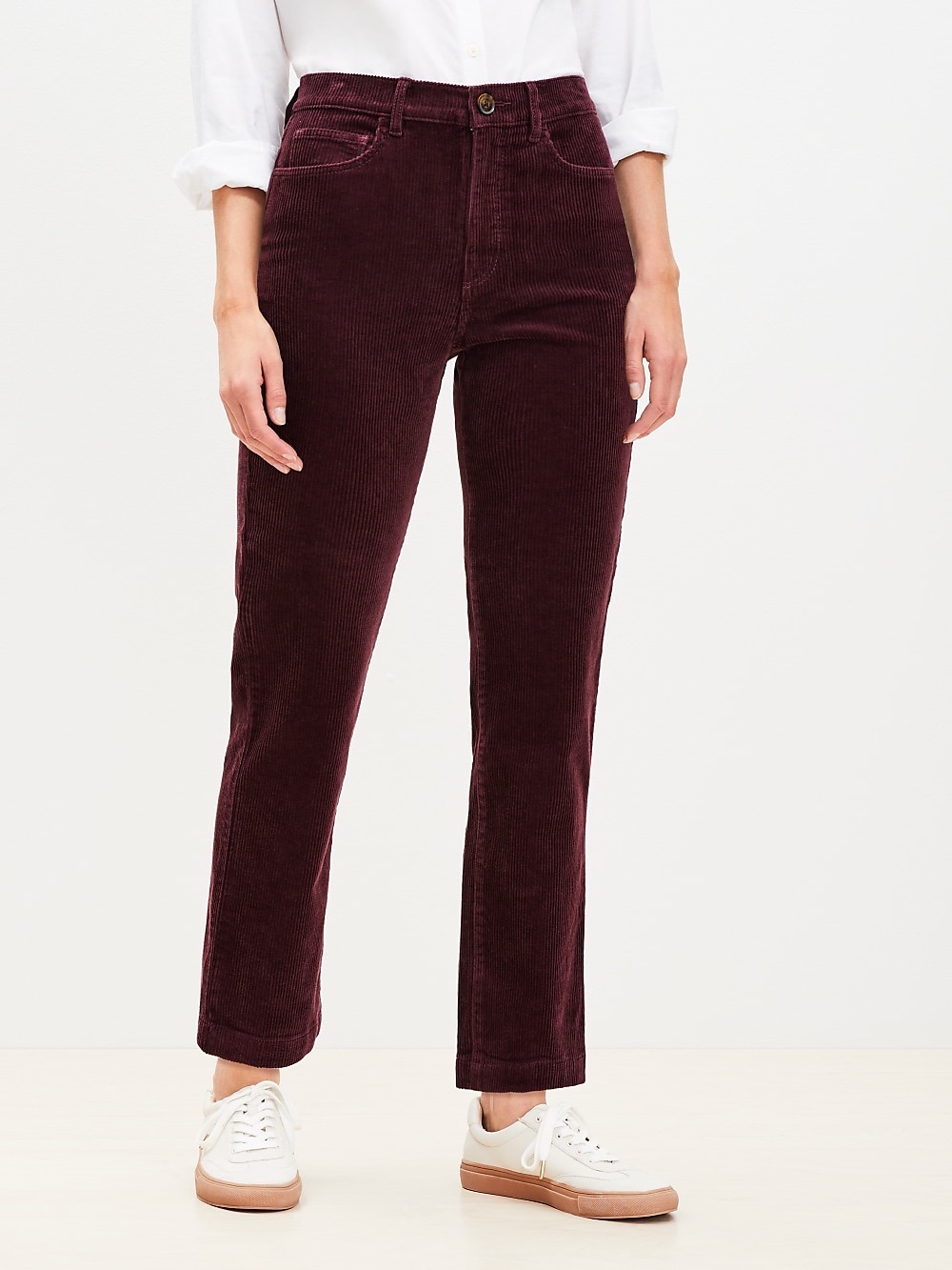 LOFT Burgundy/Plum Corduroy Curvy Straight-Leg Pants